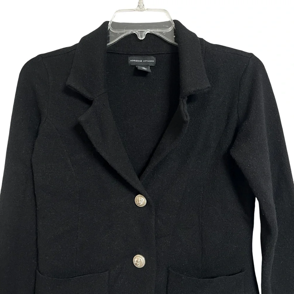 Adrianne Vittadini Black Jacket Viscose Blend Gold‎ Buttons Black